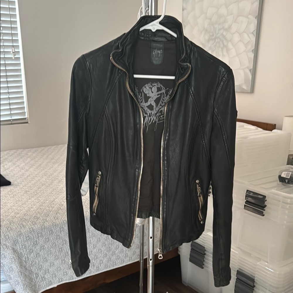 Green Leather Jacket with Quilted Design